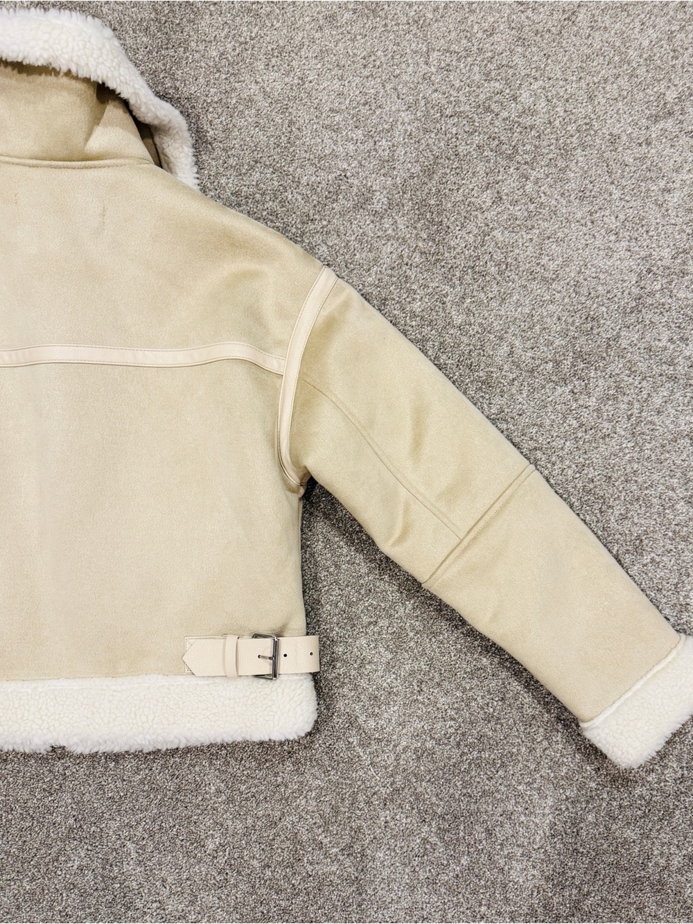 ZARA Double Faced Faux Suede Shearling Jacket Cream Beige Aviator Biker Size XS - Picture 11 of 11